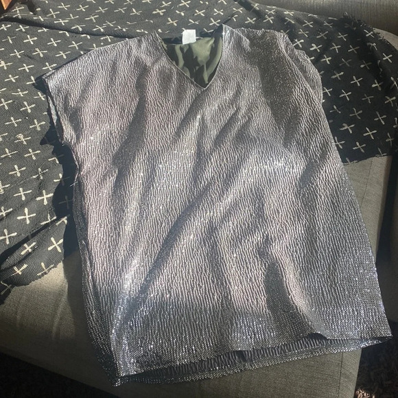 beautiful silver sparkle tunic mini dress w/ pockets great little formal dress - Picture 12 of 14